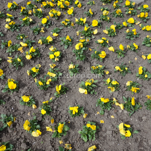 PBR Soil Texture with Yellow Flower Plants and Natural Ground Surface