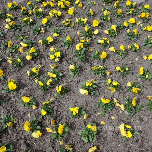 PBR Soil Texture with Yellow Flower Plants and Natural Ground Surface seamless Sand-soil PBR texture