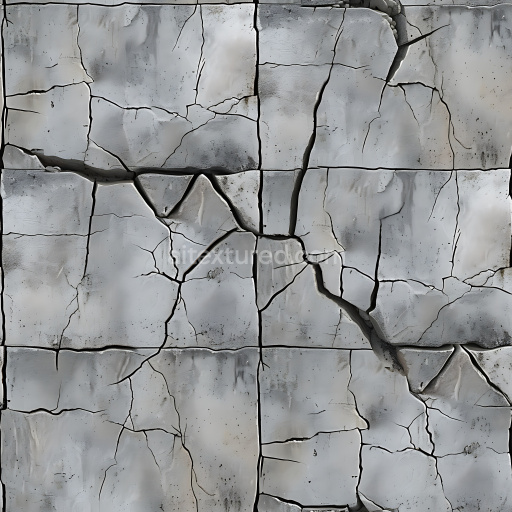 Seamless 3D PBR Texture of Cracked Gray Concrete Wall with Deep Fractures