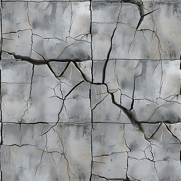 Cracked & Holes of Cracked Gray Concrete Wall with Deep Fractures seamless PBR texture preview