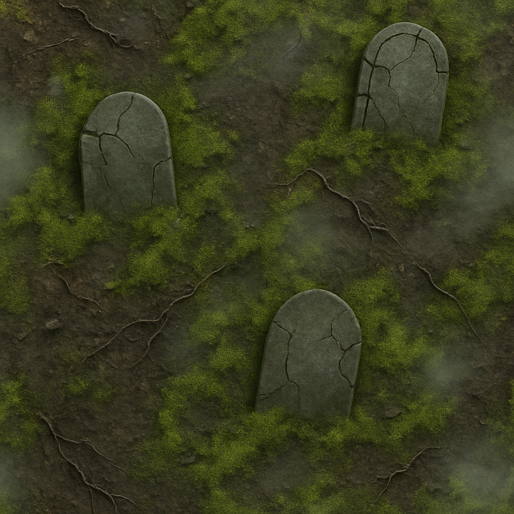 Graveyard Soil With Moss Green And Foggy Mist Accents seamless PBR texture preview