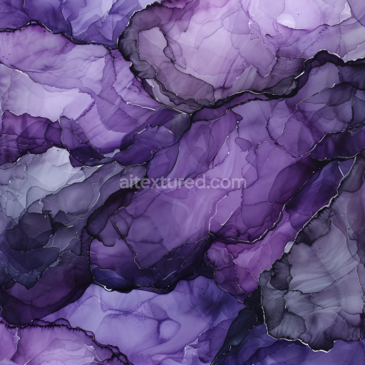 Seamless 3D Alcohol Ink PBR Texture Featuring Violet and Purple Fluid Waves with Delicate Veining