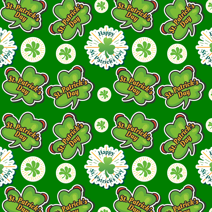 St Patrick's Day Clover Pattern with Green Background seamless PBR texture preview