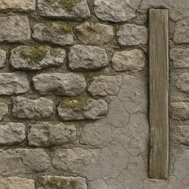 Stone Wall Fence With Mossy Stone And Cracked Concrete Base seamless PBR texture preview