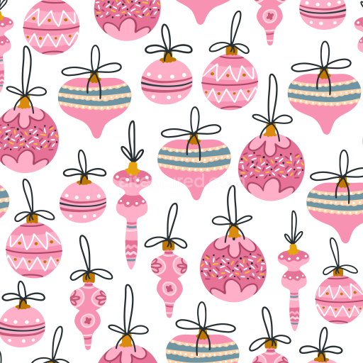 Seamless 3D PBR Texture of Pink Christmas Ornaments on White Background