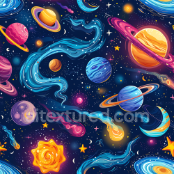seamless Seamless 3D Cartoon-Style Cosmic Space PBR Texture with Colorful Planets and Nebulae texture 8k free download PBR