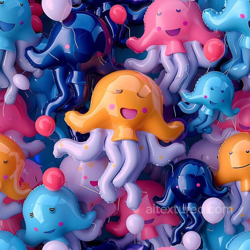 Inflated Vinyl Octopus Balloon PBR Texture in Bright Colors seamless Inflated PBR texture