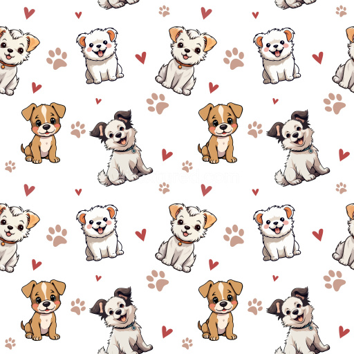 Pattern Bundle - Seamless 3D Pattern PBR Texture with Adorable Cartoon Puppies and Heart Motifs texture preview