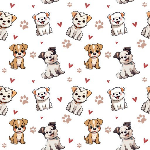 Pattern PBR Texture with Adorable Cartoon Puppies and Heart Motifs seamless Pattern Bundle PBR texture