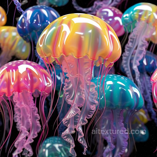 Inflated Jellyfish Tentacle PBR Texture in Vibrant Neon Colors seamless Inflated PBR texture