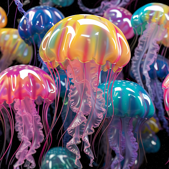 Inflated Jellyfish Tentacle in Vibrant Neon Colors seamless PBR texture preview
