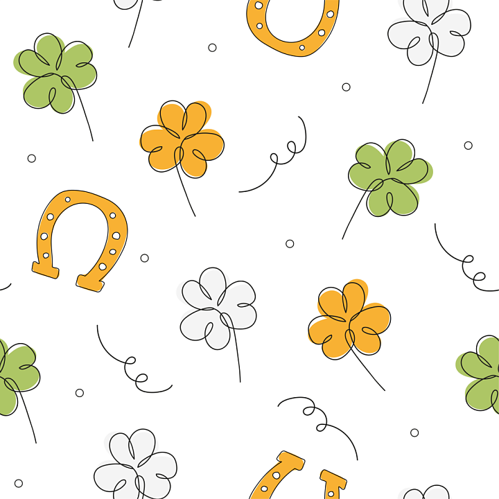St Patrick Lucky Charm Pattern with Clovers & Horseshoes seamless PBR texture preview