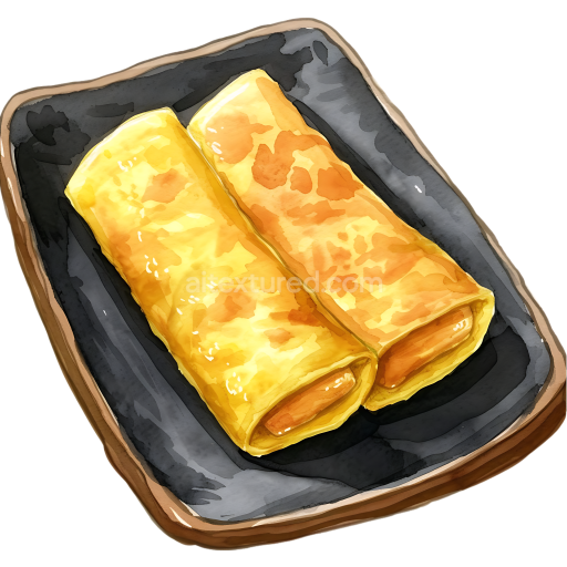 Japanese Tamagoyaki Rolled Omelette Breakfast Illustration in Watercolor Style