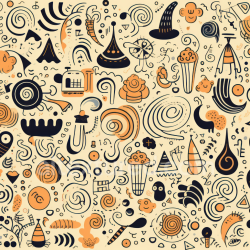 seamless Seamless 3D PBR Texture of Vintage Halloween Doodle Pattern in Black and Orange texture 8k free download PBR