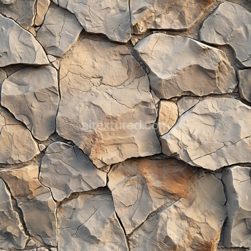 Seamless 3D Cracked Stone Ground PBR Texture with Earthy Beige and Gray Details