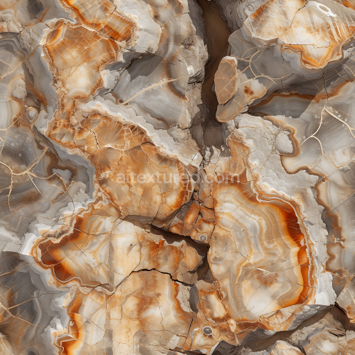 Seamless 3D Onyx Stone PBR Texture Featuring Orange and Grey Veined Rings