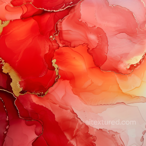 Alcohol Ink PBR Texture Featuring Vibrant Red and Gold Fluid Marbling texture preview