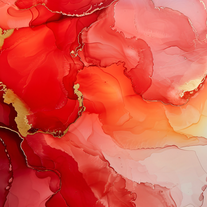 Alcohol Ink Featuring Vibrant Red and Gold Fluid Marbling seamless PBR texture preview