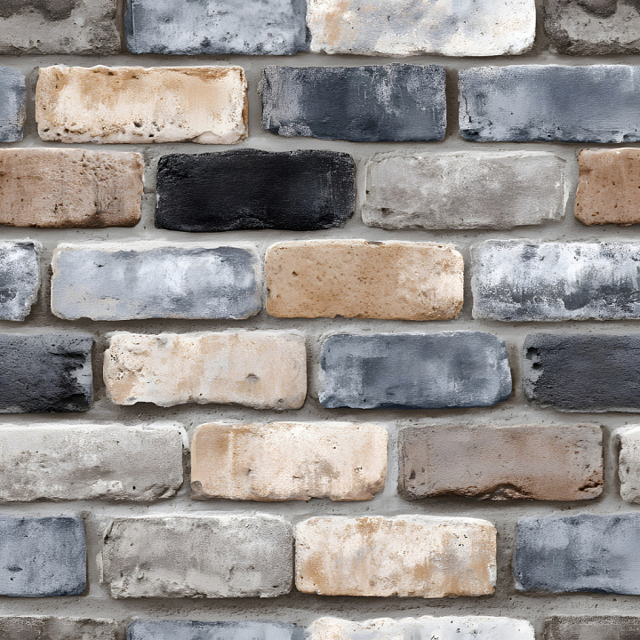 Cracked and Chipped Multi-Colored Painted Brick Wall seamless PBR texture preview