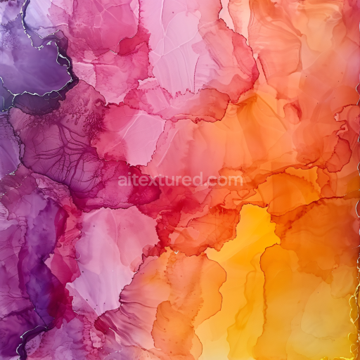 Seamless 3D Alcohol Ink PBR Texture Featuring Vibrant Magenta and Orange Fluid Layers