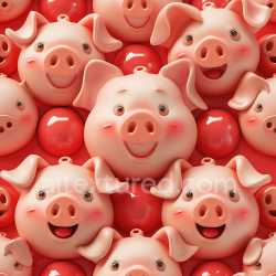 seamless Seamless 3D Inflated PBR Texture Featuring Pink Pig Balloon Faces and Glossy Red Balloons texture 8k free download PBR