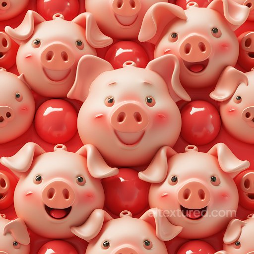 Inflated PBR Texture Featuring Pink Pig Balloon Faces and Glossy Red Balloons seamless Inflated PBR texture
