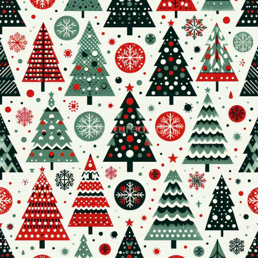 Seamless 3D PBR Texture of Festive Christmas Trees with Snowflakes Pattern