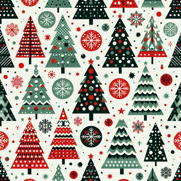 All Christmas Digital paper of Festive Christmas Trees with Snowflakes… seamless PBR texture preview