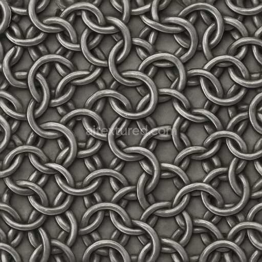 Seamless 3D Texture 8K PBR Chainmail With European 4 in 1 Weave And Brushed Steel