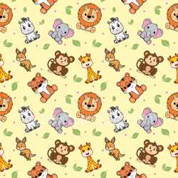 Pattern Bundle - Seamless 3D Pattern PBR Texture with Cute Cartoon Animal Motifs on Pastel Yellow texture preview
