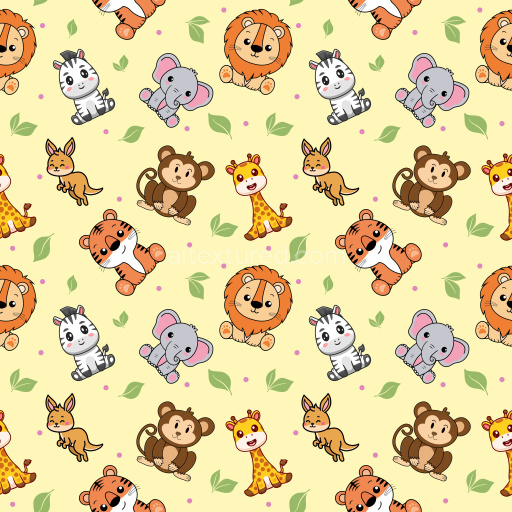Pattern Bundle - Seamless 3D Pattern PBR Texture with Cute Cartoon Animal Motifs on Pastel Yellow texture preview