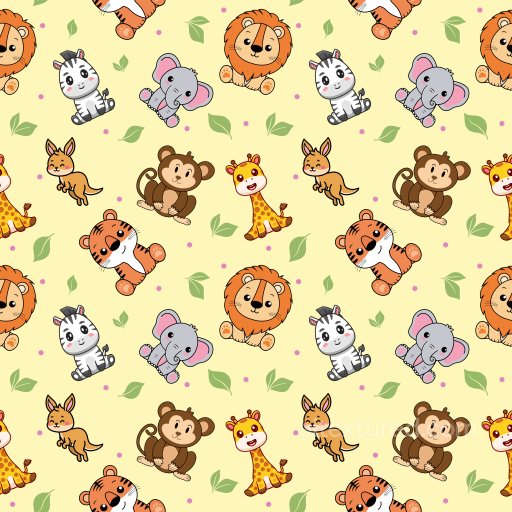 Pattern PBR Texture with Cute Cartoon Animal Motifs on Pastel Yellow seamless Pattern Bundle PBR texture