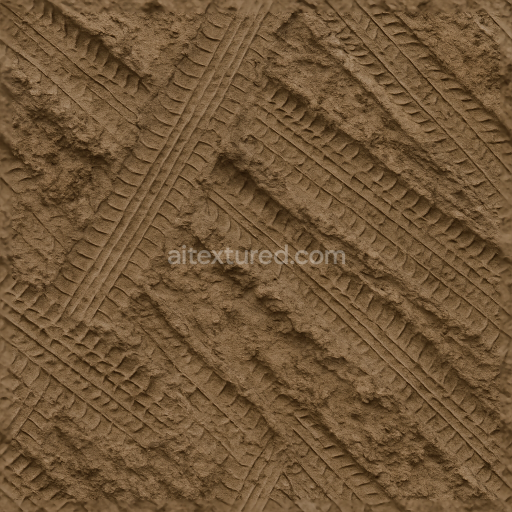 Seamless 3d texture pbr 8k multiple tracks tire print on muddy track with overlapping prints and mud splash