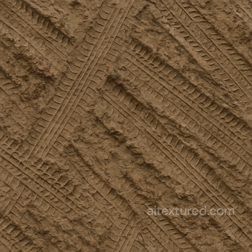 Multiple Tracks Tire Print On Muddy Track With Overlapping Prints And Mud Splash seamless Tire prints PBR texture