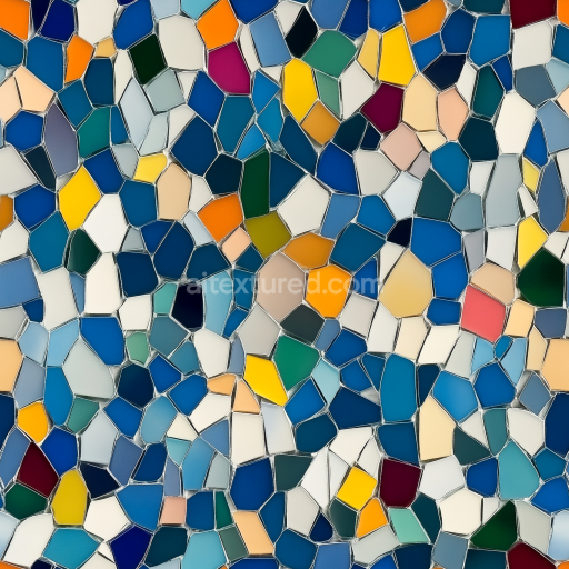 Seamless 3D Mosaic PBR Texture with Multicolored Irregular Ceramic Tiles and Fine Grout L… texture preview