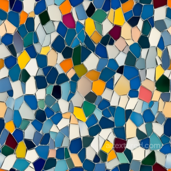 Mosaic PBR Texture with Multicolored Irregular Ceramic Tiles and Fine Grout Lines Mosaic texture preview