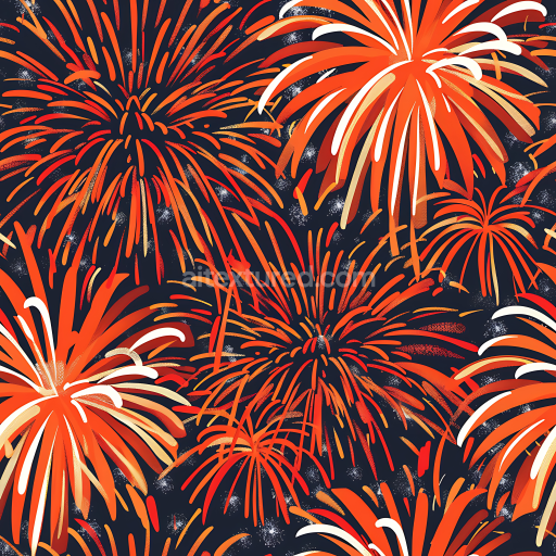 Seamless 3D Stylized Fireworks PBR Texture with Vibrant Orange and Dark Background
