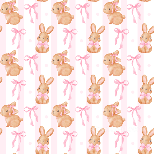 with Watercolor Easter Bunnies and Pink Ribbons on Striped Background seamless All Easter Digital paper PBR texture