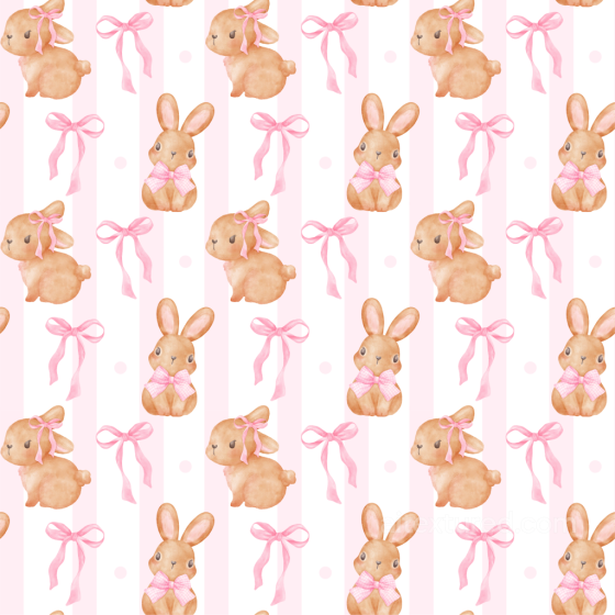 with Watercolor Easter Bunnies and Pink Ribbons on Striped Background All Easter Digital paper texture preview