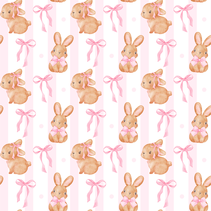 with Watercolor Easter Bunnies and Pink Ribbons seamless PBR texture preview
