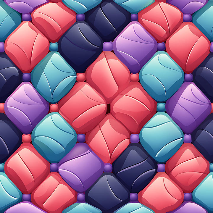 Inflated Puffy Vinyl Panel with Multicolor Quilted Cells seamless PBR texture preview