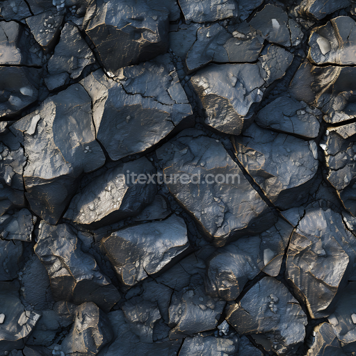 Seamless 3D PBR Texture of Dark Cracked Rocky Ground with Sharp Edges