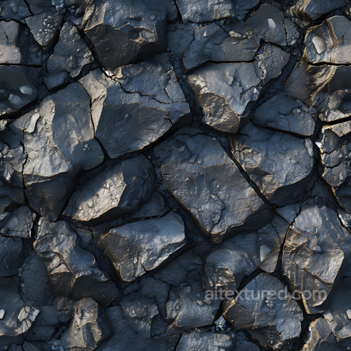 Stone Texture of Dark Cracked Rocky Ground with Sharp Edges seamless Stone PBR texture