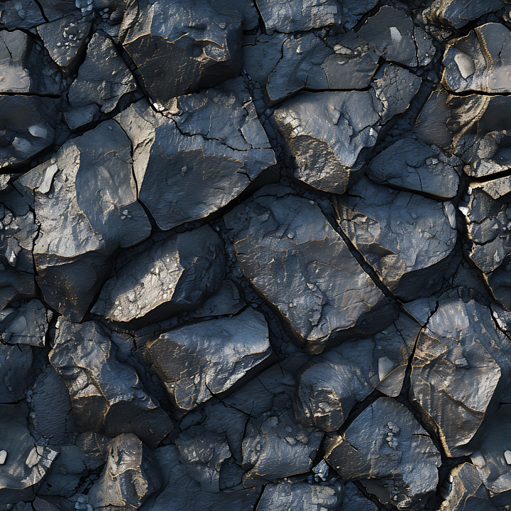 Stone of Dark Cracked Rocky Ground with Sharp Edges seamless PBR texture preview