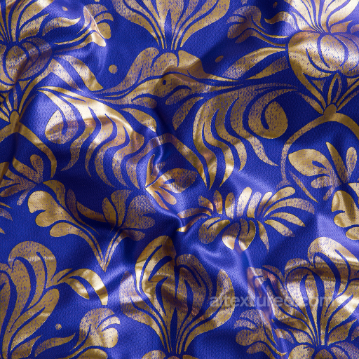Seamless Blue Fabric PBR Texture Featuring Detailed Gold Floral Design seamless Fabric PBR texture