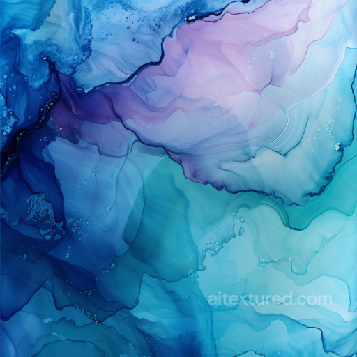 Alcohol Ink PBR Texture Featuring Blue and Purple Fluid Waves and Soft Translucent Layers seamless Alcohol ink PBR texture