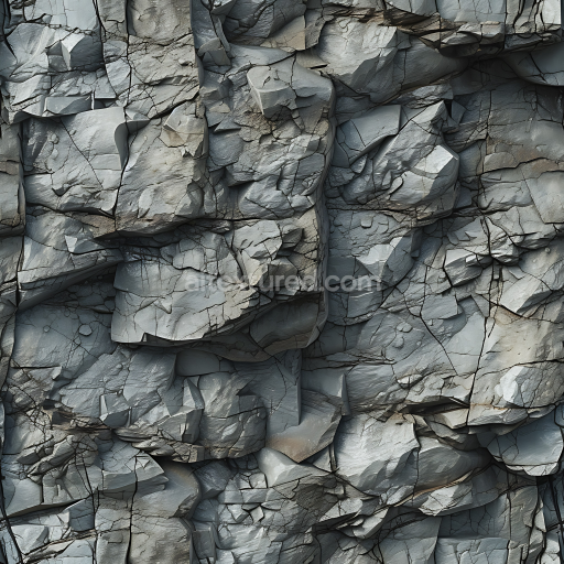 Seamless 3D Cracked Rocky Wall PBR Texture with Layered Slate Gray Stones