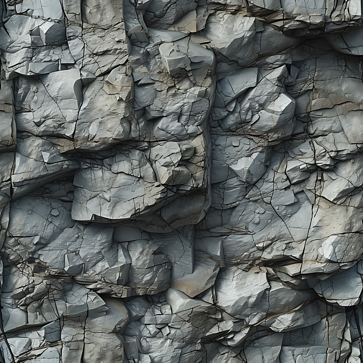 Cracked Rocky Wall with Layered Slate Gray Stones seamless PBR texture preview