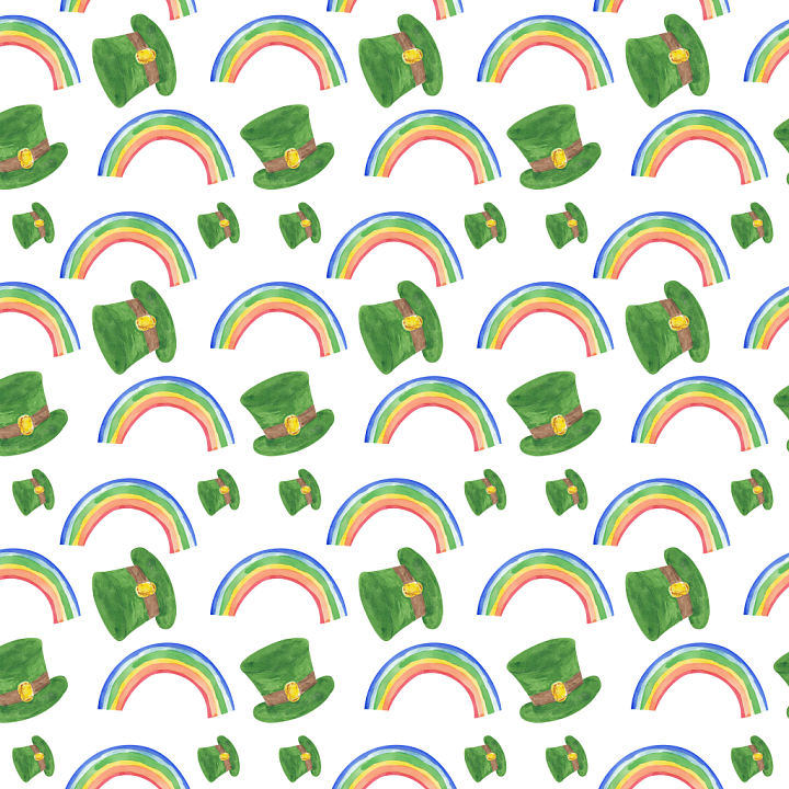 with Watercolor St Patrick Hats and Rainbows seamless PBR texture preview