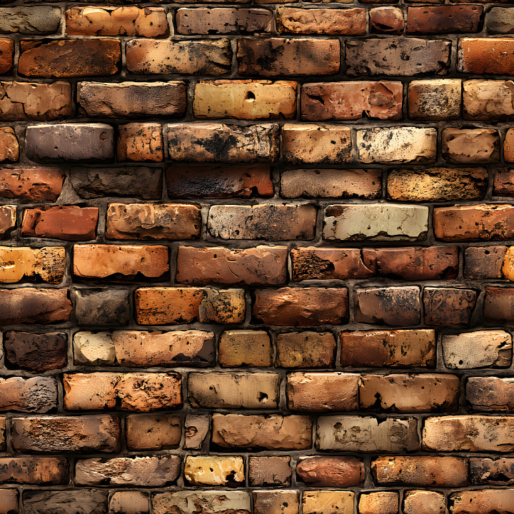 Cracked And Chipped Brick Wall With Multi-Tone Earthy Colors seamless PBR texture preview